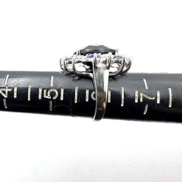 Purple Clear Black Multi-Gemstone Statement Ring Sterling Silver Size 6 - Picture 4 of 5